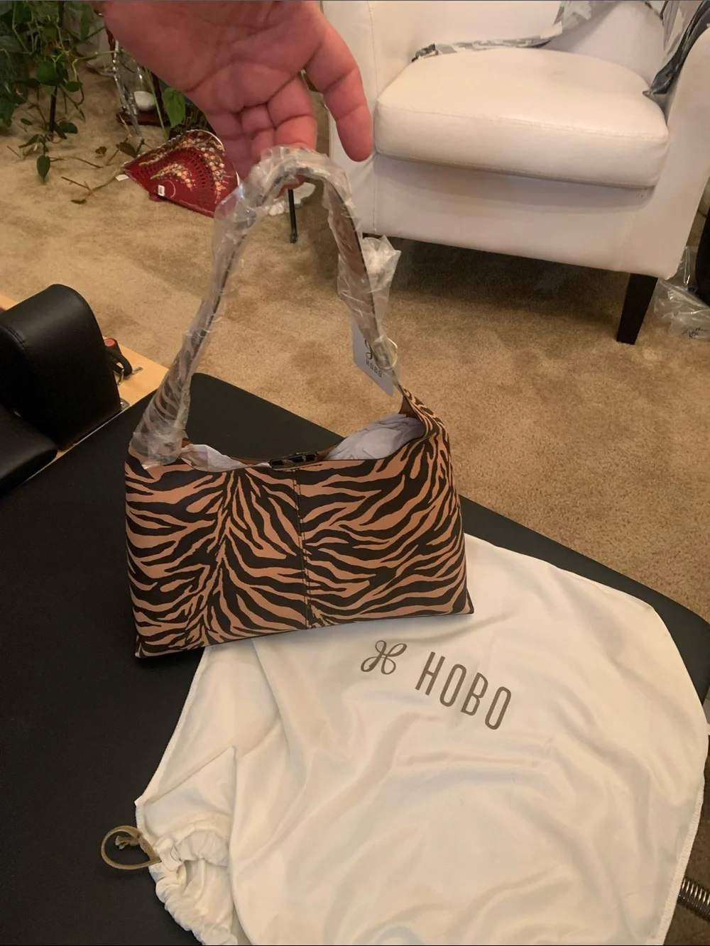 HOBO Tan and Black Zebra-Print Hobo Shoulder Bag